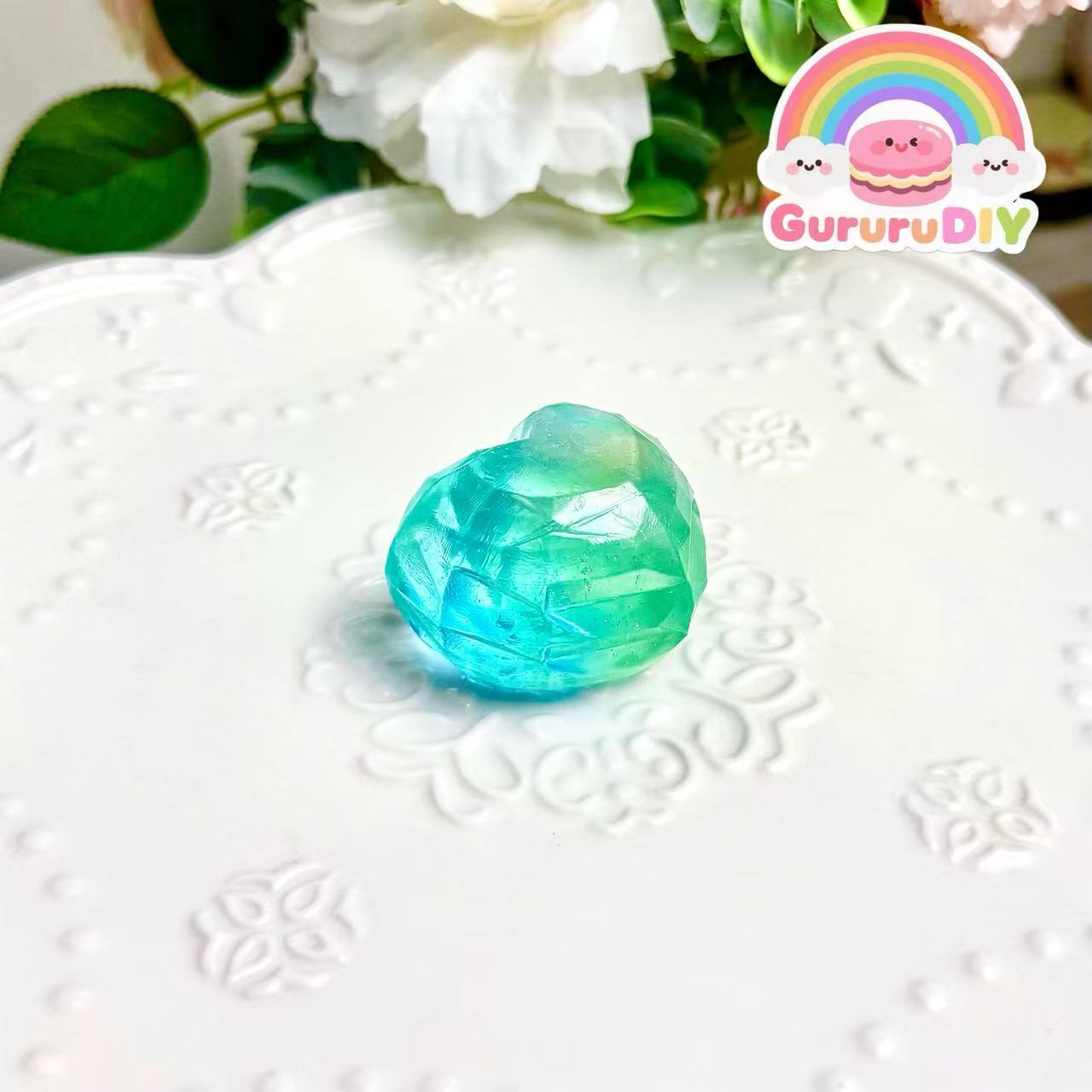 スクイ一ズ完成品-青緑のハート宝石